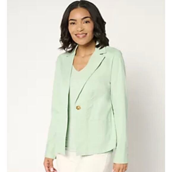 Joan Rivers Jackets & Blazers - Joan Rivers New Cotton Signature Twill Cinched Back Blazer Green Medium Petite